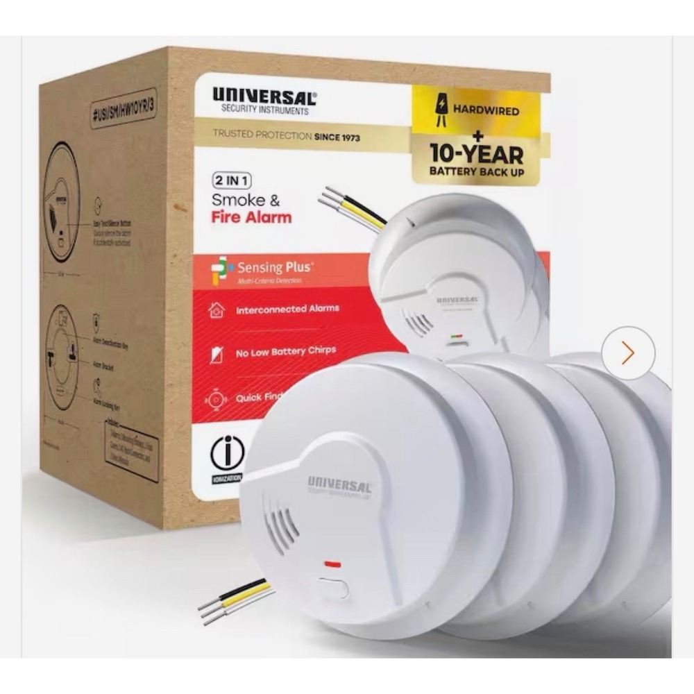 UNIVERSE (3-Pack) Hardwired & 10-Year Battery Backup SMOKE & FIRE ALARM NOB